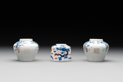 Seven Chinese blue, white and doucai vases, Wanli/Yongzheng/Qianlong mark, 19th C.