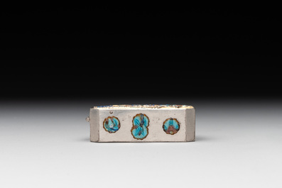 A Chinese enamelled silver bowl, a box and an opium container, 19th C.