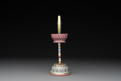 A rare Chinese famille rose Buddhist emblem altar ornament, Qianlong mark and of the period