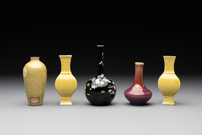 Five various Chinese monochrome miniature vases, 19th C.
