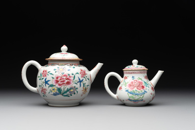 Two Chinese famille rose teapots with floral design, Yongzheng/Qianlong