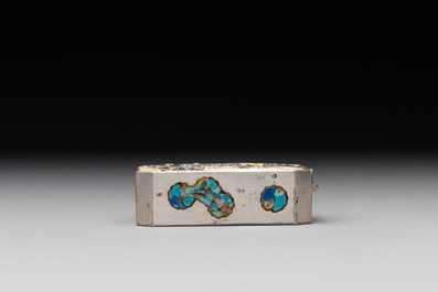 A Chinese enamelled silver bowl, a box and an opium container, 19th C.