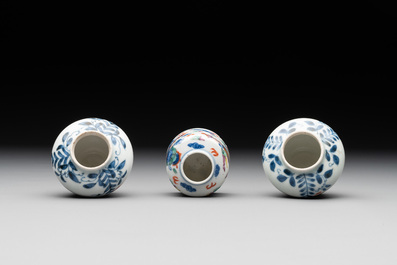 Seven Chinese blue, white and doucai vases, Wanli/Yongzheng/Qianlong mark, 19th C.