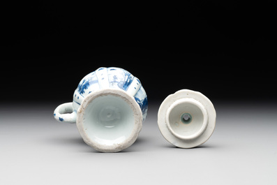 A Chinese blue and white 'landscape' mustard jar and cover, Transitional period