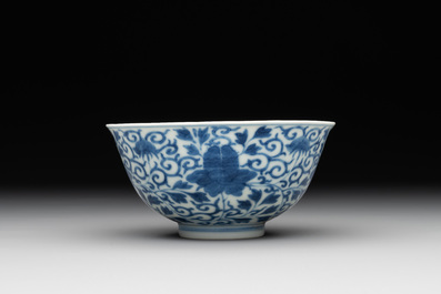 A Chinese blue and white 'peony scroll' bowl, Guangxu mark and of the period