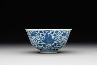 A Chinese blue and white 'peony scroll' bowl, Guangxu mark and of the period