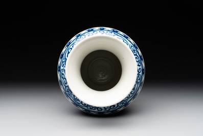 A Chinese blue and white 'phoenix and flower scroll' vase, Qianlong mark, 19th C.