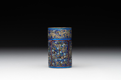 A Chinese enamelled silver bowl, a box and an opium container, 19th C.