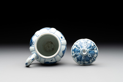 A Chinese blue and white 'landscape' mustard jar and cover, Transitional period