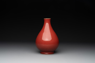 A Chinese copper-red-glazed pear-shaped vase, Yongzheng mark and of the period