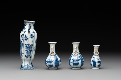 Four Chinese blue and white miniature 'Long Eliza' vases, Kangxi