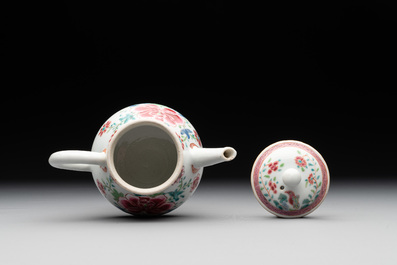 Two Chinese famille rose teapots with floral design, Yongzheng/Qianlong