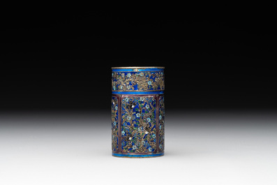 A Chinese enamelled silver bowl, a box and an opium container, 19th C.