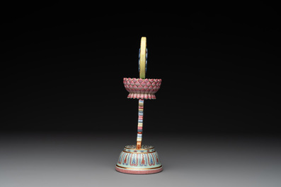 A rare Chinese famille rose Buddhist emblem altar ornament, Qianlong mark and of the period