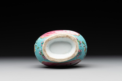 A Chinese famille rose puce-enamelled turquoise-ground 'hu' vase, Republic