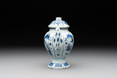 A Chinese blue and white 'landscape' mustard jar and cover, Transitional period