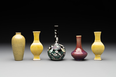 Five various Chinese monochrome miniature vases, 19th C.