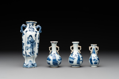 Four Chinese blue and white miniature 'Long Eliza' vases, Kangxi