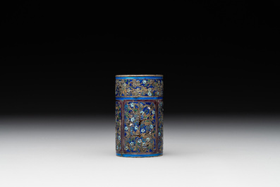 A Chinese enamelled silver bowl, a box and an opium container, 19th C.