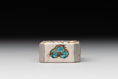 A Chinese enamelled silver bowl, a box and an opium container, 19th C.