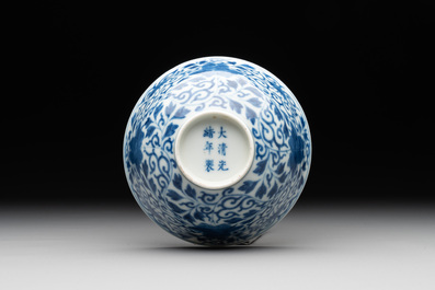 A Chinese blue and white 'peony scroll' bowl, Guangxu mark and of the period