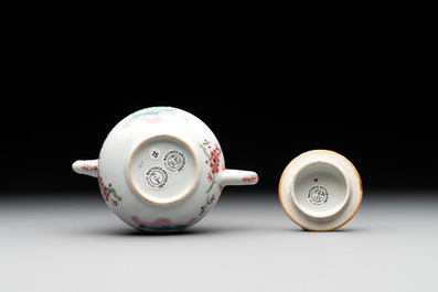 Two Chinese famille rose teapots with floral design, Yongzheng/Qianlong