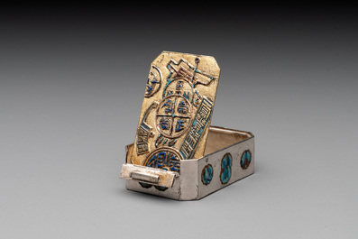 A Chinese enamelled silver bowl, a box and an opium container, 19th C.