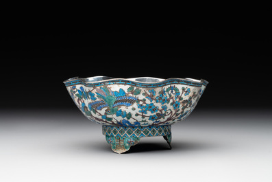 A Chinese enamelled silver bowl, a box and an opium container, 19th C.