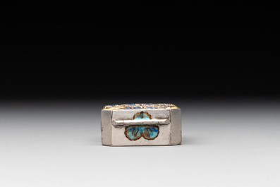A Chinese enamelled silver bowl, a box and an opium container, 19th C.