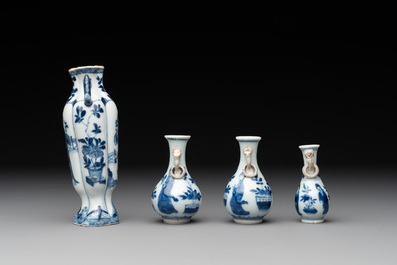 Four Chinese blue and white miniature 'Long Eliza' vases, Kangxi