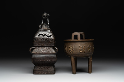 A Chinese bronze covered censer and a tripod censer, Ming/Qing