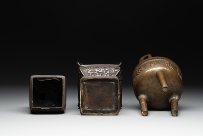 A Chinese bronze covered censer and a tripod censer, Ming/Qing