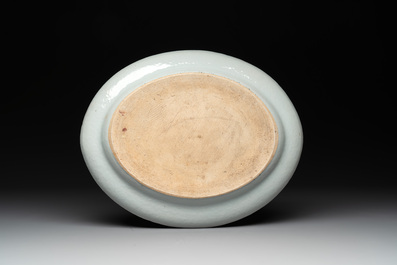 An oval Chinese Canton famille verte 'nine dragons' dish, 19th C.