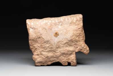 An Indian architectural red sandstone fragment with divinities, 13th C.