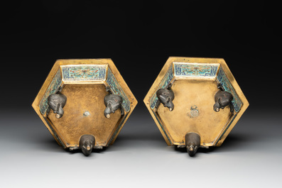 A pair of Chinese cloisonn&eacute; 'lotus and elephant' jardini&egrave;res, 18/19th C.