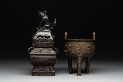 A Chinese bronze covered censer and a tripod censer, Ming/Qing