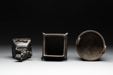 A Chinese bronze covered censer and a tripod censer, Ming/Qing
