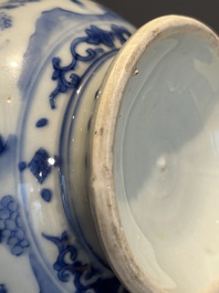 A Chinese silver-mounted blue and white 'Mongolian hunt' ewer, Transitional period