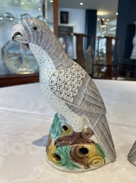 A pair of Chinese sancai-glazed parrots, Kangxi