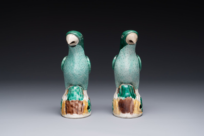 A pair of Chinese sancai-glazed parrots, Kangxi