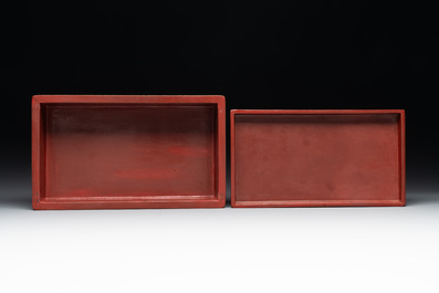 A Chinese rectangular silver-inlaid zitan 'dragon' box and cover, 17/18th C.
