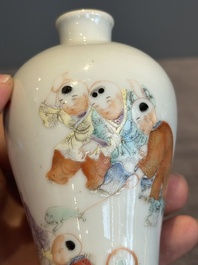 A small Chinese famille rose 'playing boys' 'meiping' vase, Republic
