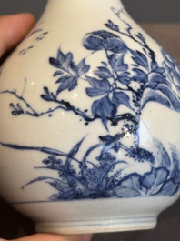 A rare Chinese blue and white soft paste porcelain bottle vase, Chenghua mark, Yongzheng/Qianlong