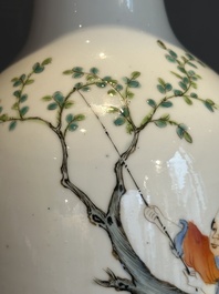 A Chinese famille rose 'playing boys' baluster vase, Hongxian mark, Republic