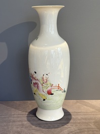 A Chinese famille rose 'playing boys' baluster vase, Hongxian mark, Republic