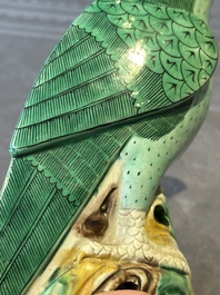 A pair of Chinese sancai-glazed parrots, Kangxi
