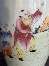 A Chinese famille rose 'playing boys' baluster vase, Hongxian mark, Republic