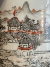 A Chinese grisaille and iron-red 'landscape' brush pot, Ju Ren Tang mark, Republic