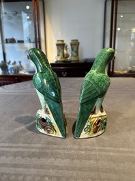 A pair of Chinese sancai-glazed parrots, Kangxi