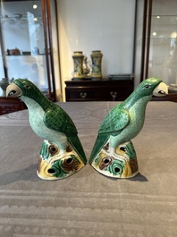 A pair of Chinese sancai-glazed parrots, Kangxi